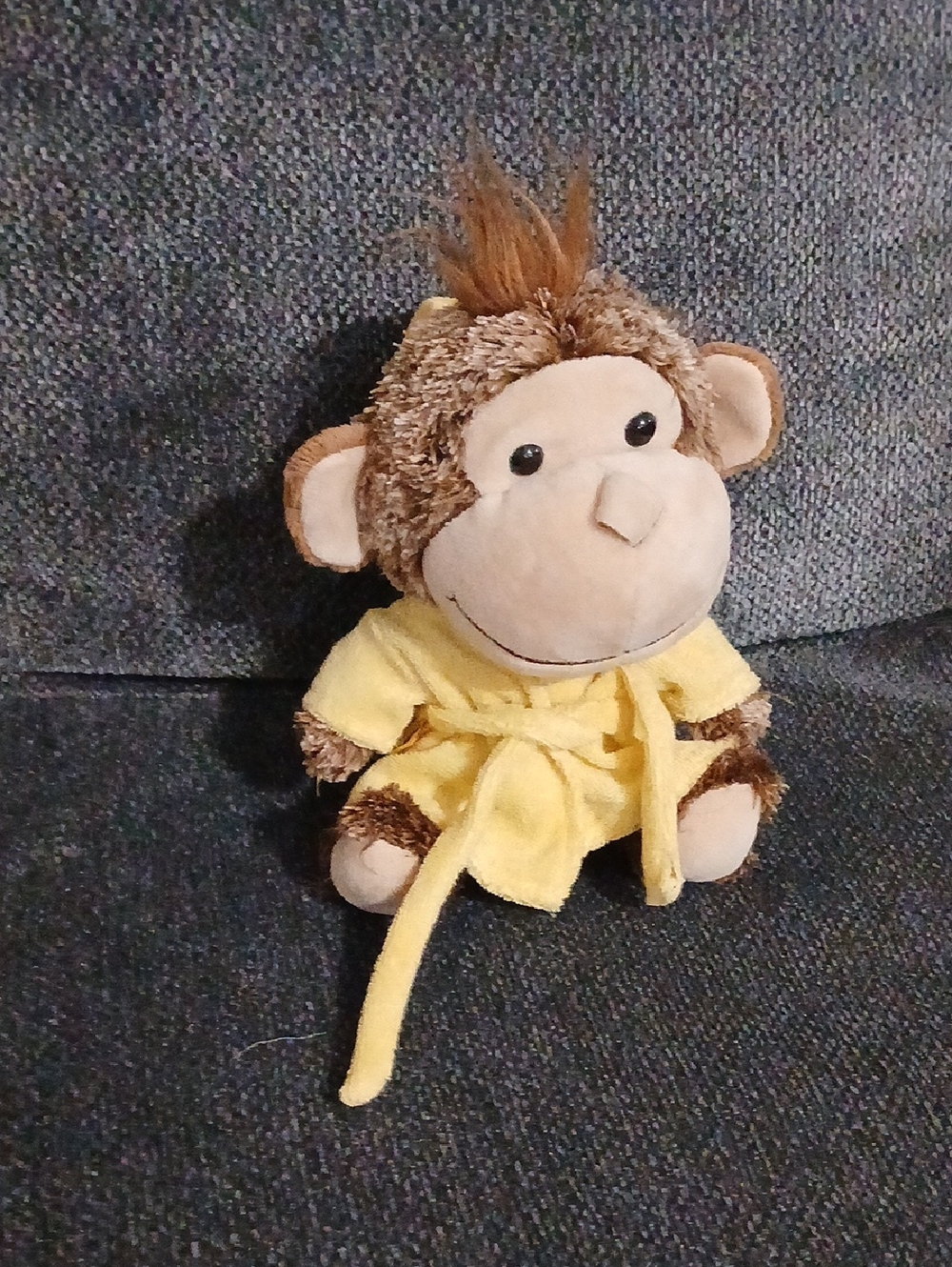 Plush Monkey Toy in Yellow Robe - Soft Brown Cuddly Stuffed Animal